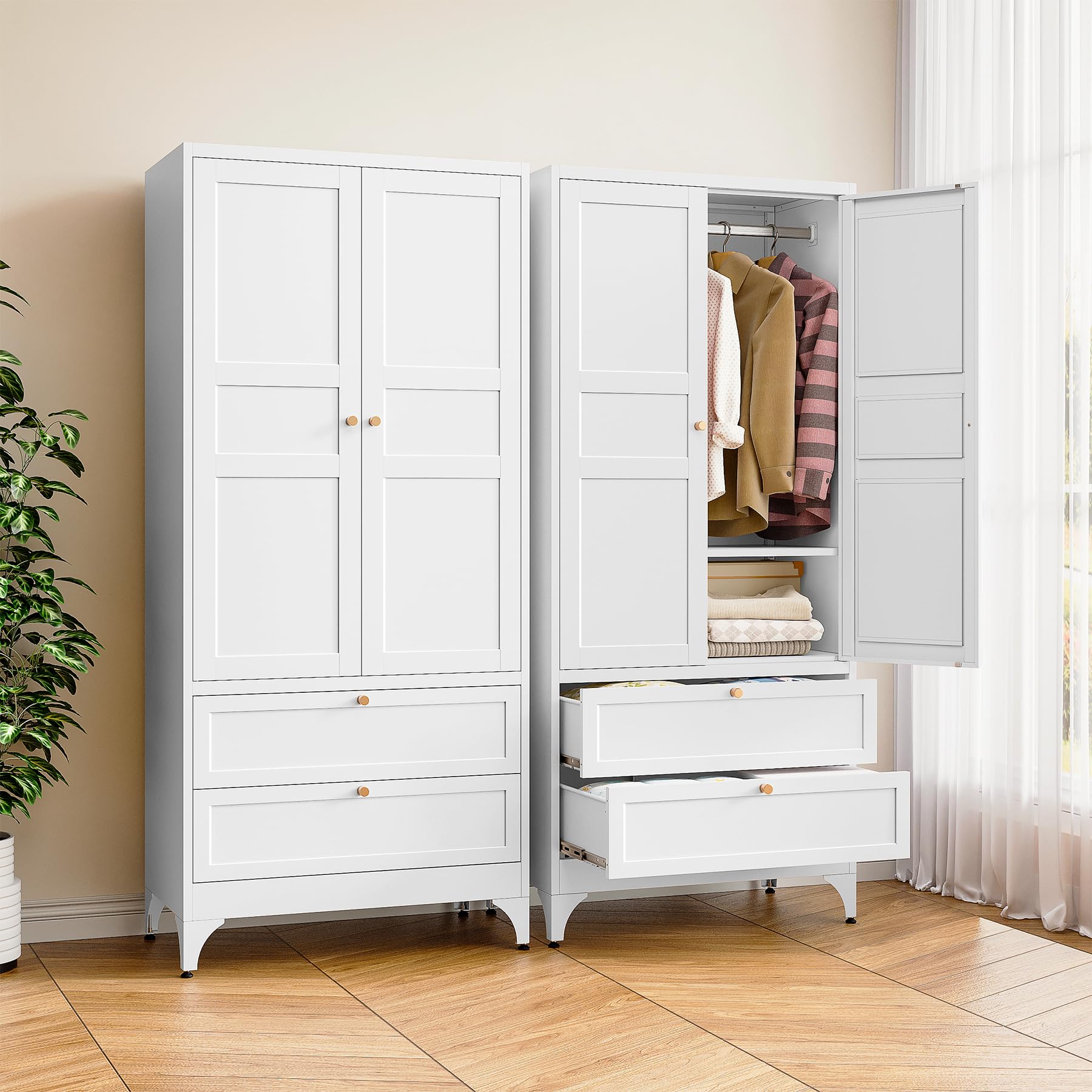 BYNSOE 71-inch tall metal wardrobe closet with hanging rod