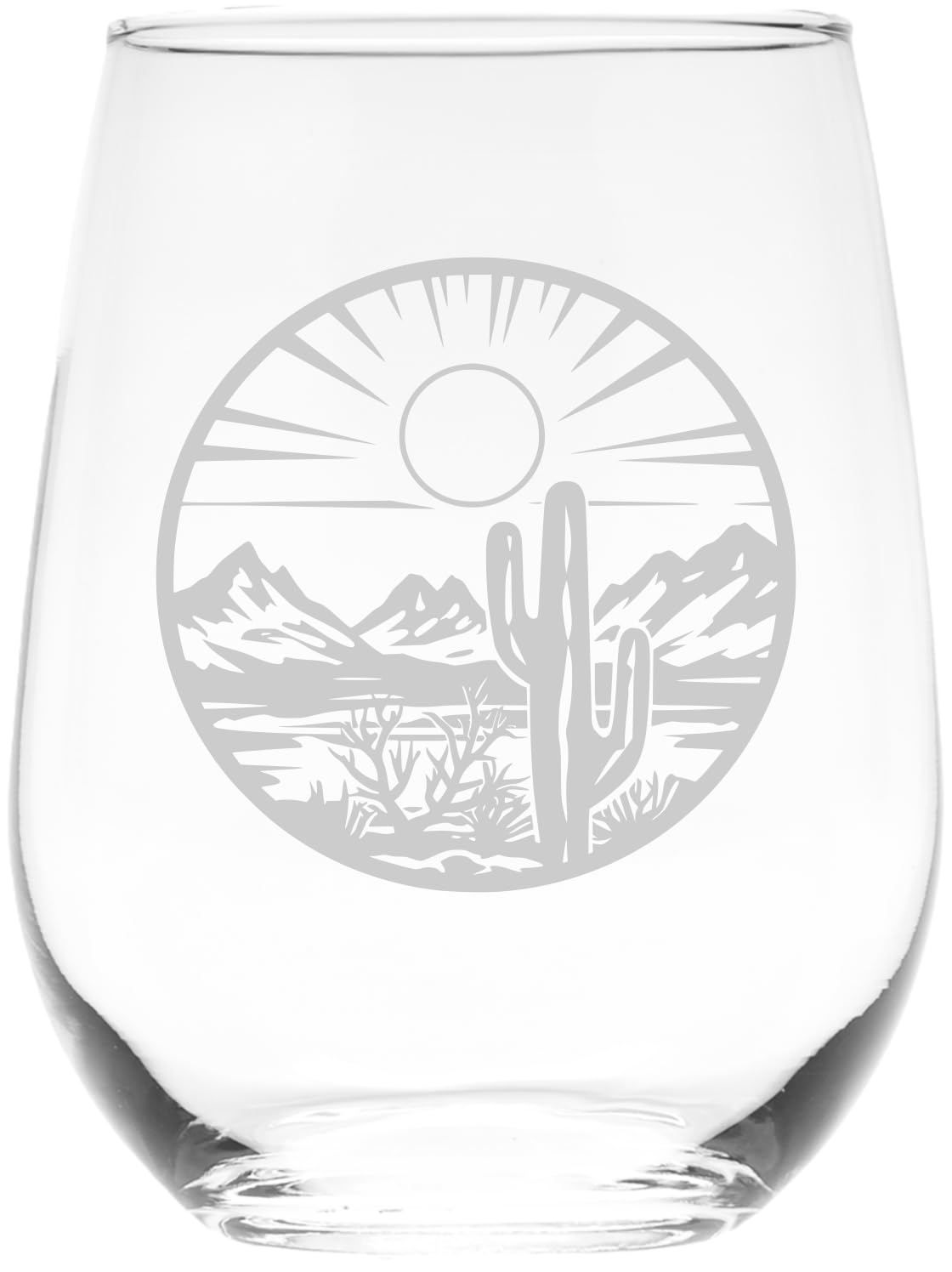 C M Desert Cactus Mountain Landscape Scene 17oz stemless wine glass