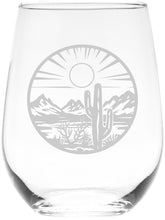 C M Desert Cactus Mountain Landscape Scene 17oz stemless wine glass