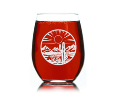Stemless wine glass 17oz desert landscape scene