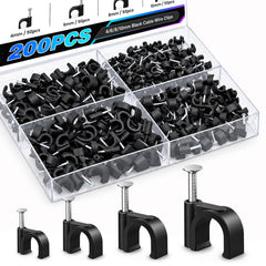 200 piece set cable clips black packaging