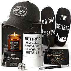 Cabtnca eight piece retirement gifts for men with mug cap candle and card