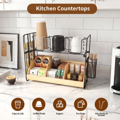 Two-layer organizer upper level for cups and lids