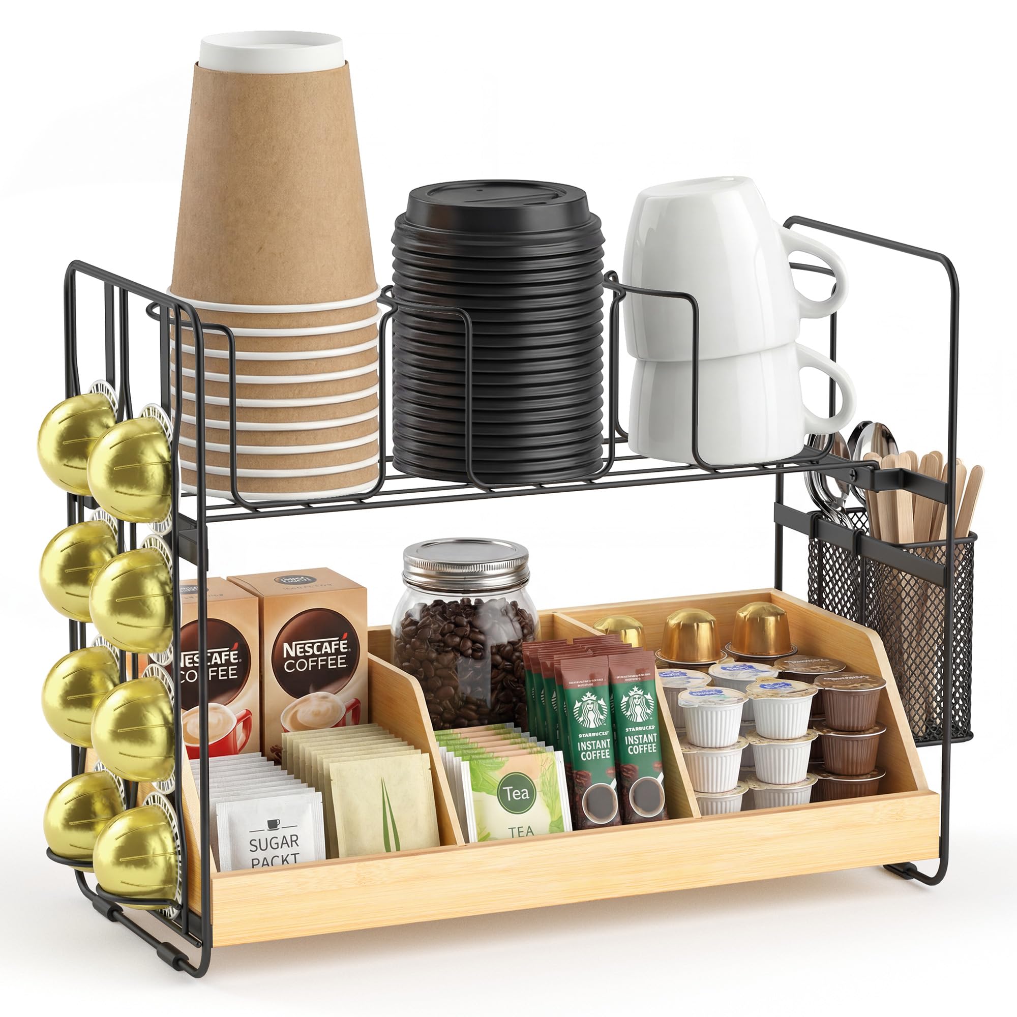CACHOLIV coffee station organizer countertop bamboo black