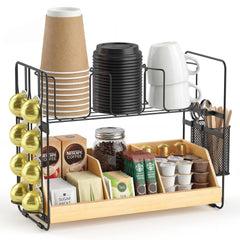 CACHOLIV coffee station organizer countertop bamboo black