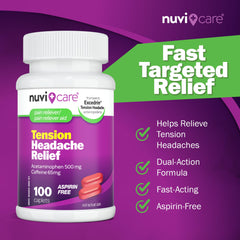 100 Ct bottle of NUVICARE tension headache relief caplets