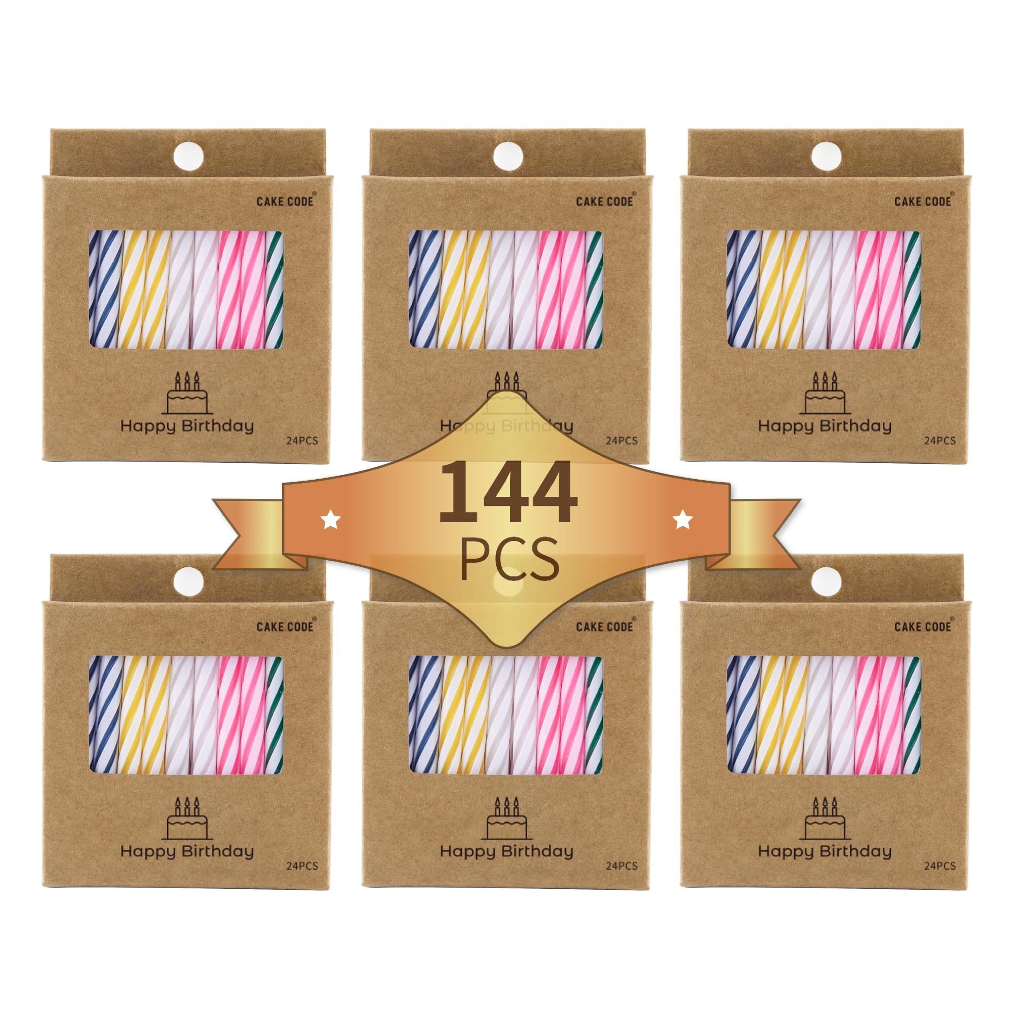 CAKE CODE 144-count classic spiral birthday candles bulk pack