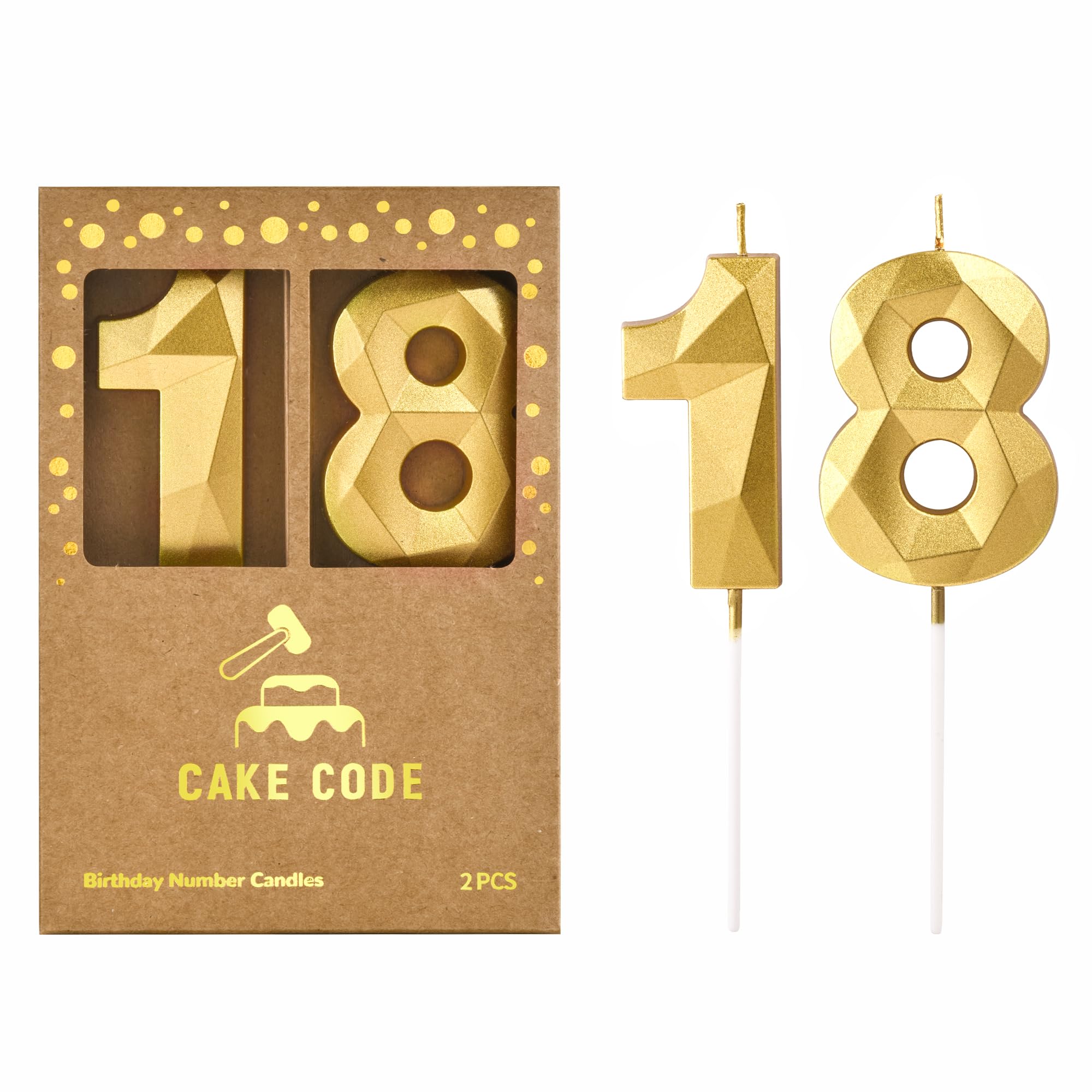 CAKE CODE 2.76 inch crystal gold 18 number birthday candles on cake