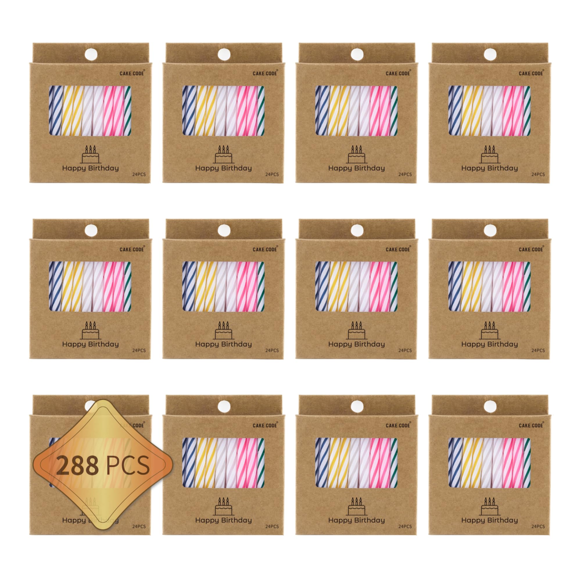 CAKE CODE 288-Count spiral birthday candles bulk pack