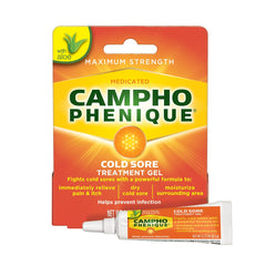 Campho Phenique cold sore treatment gel packaging 0.23 oz