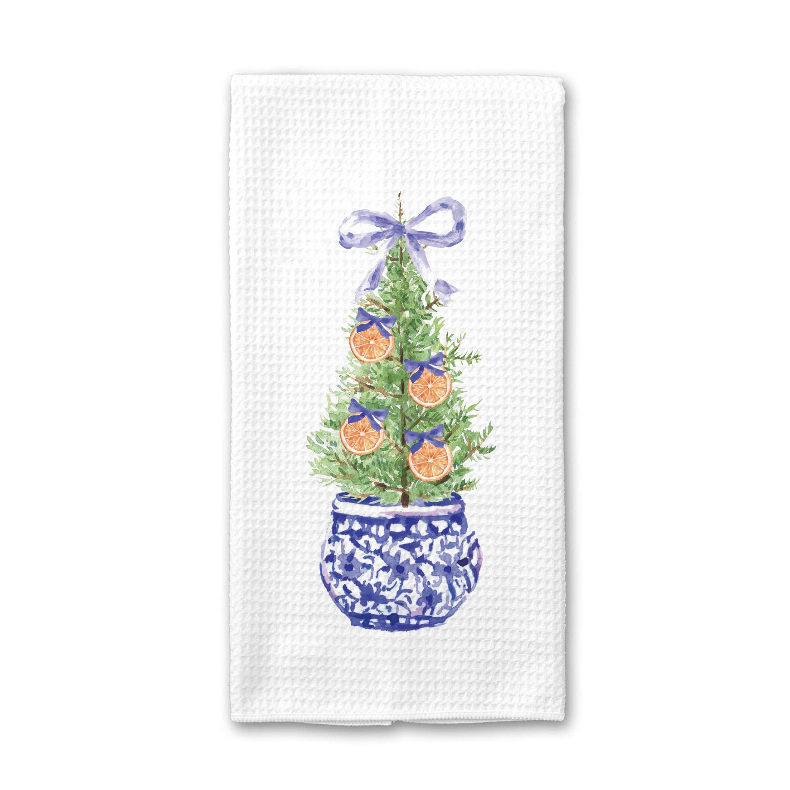 CANARY ROAD orange chinoiserie christmas tree towel 16x24 waffle weave