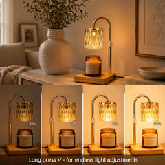 Natural wooden base and sleek metal body of candle warmer lamp