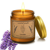 Candles for Home Scented lavender candle in amber glass jar with gold lid