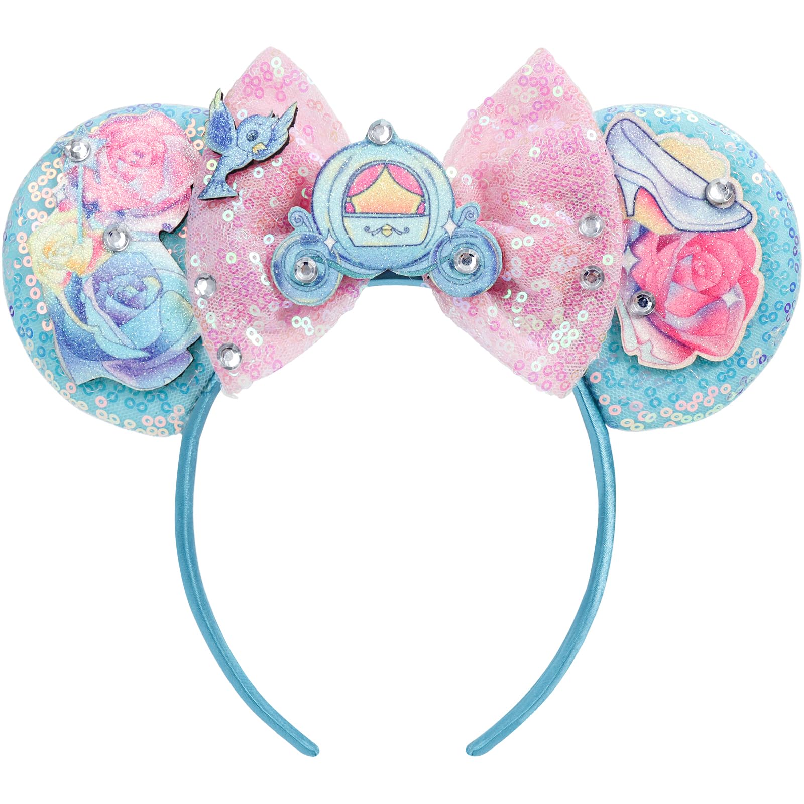 CANMIL Princess Mouse Ears Headband pink and blue ears with bow