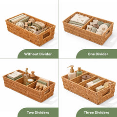 Top view of rattan storage baskets for pantry