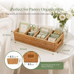 Rattan pantry organizer baskets with removable dividers 2-pack
