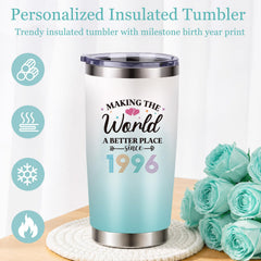 Insulated stainless steel tumbler with 1996 theme