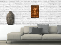 Brown wood frame detail on Shroud of Turin canvas print ready to hang