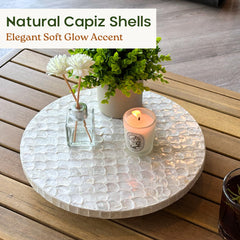 12 inch capiz lazy susan rotating tray on wooden base