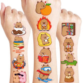 set of 96 capybara temporary tattoos on 8 sheets for kids