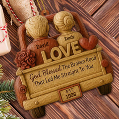 Car And Hearts Design wood ornament front view