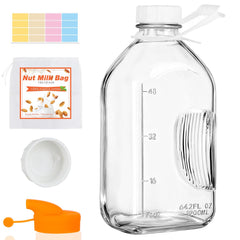 CARBLIN 64 oz glass milk bottle with lid on kitchen shelf