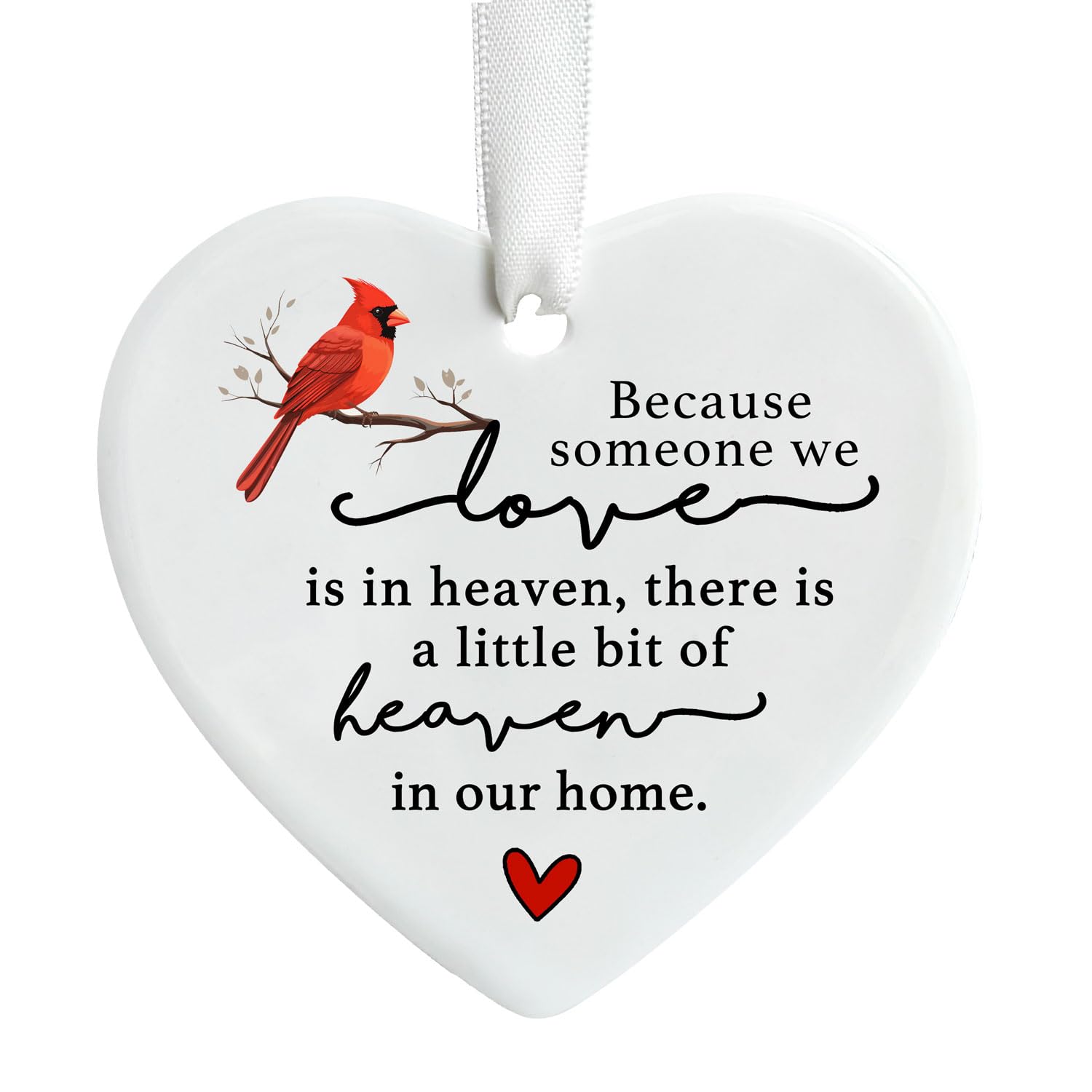 Cardinal Memorial Ornament 3 inch ceramic heart keepsake