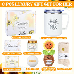 Cozy socks and scented candle in get well gift basket