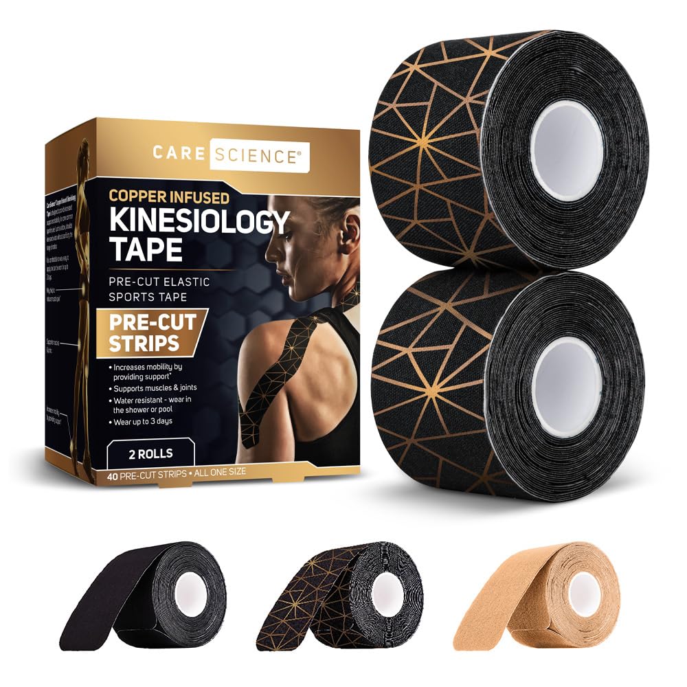 Care Science Copper Infused Kinesiology Tape 40 precut strips on 2 rolls