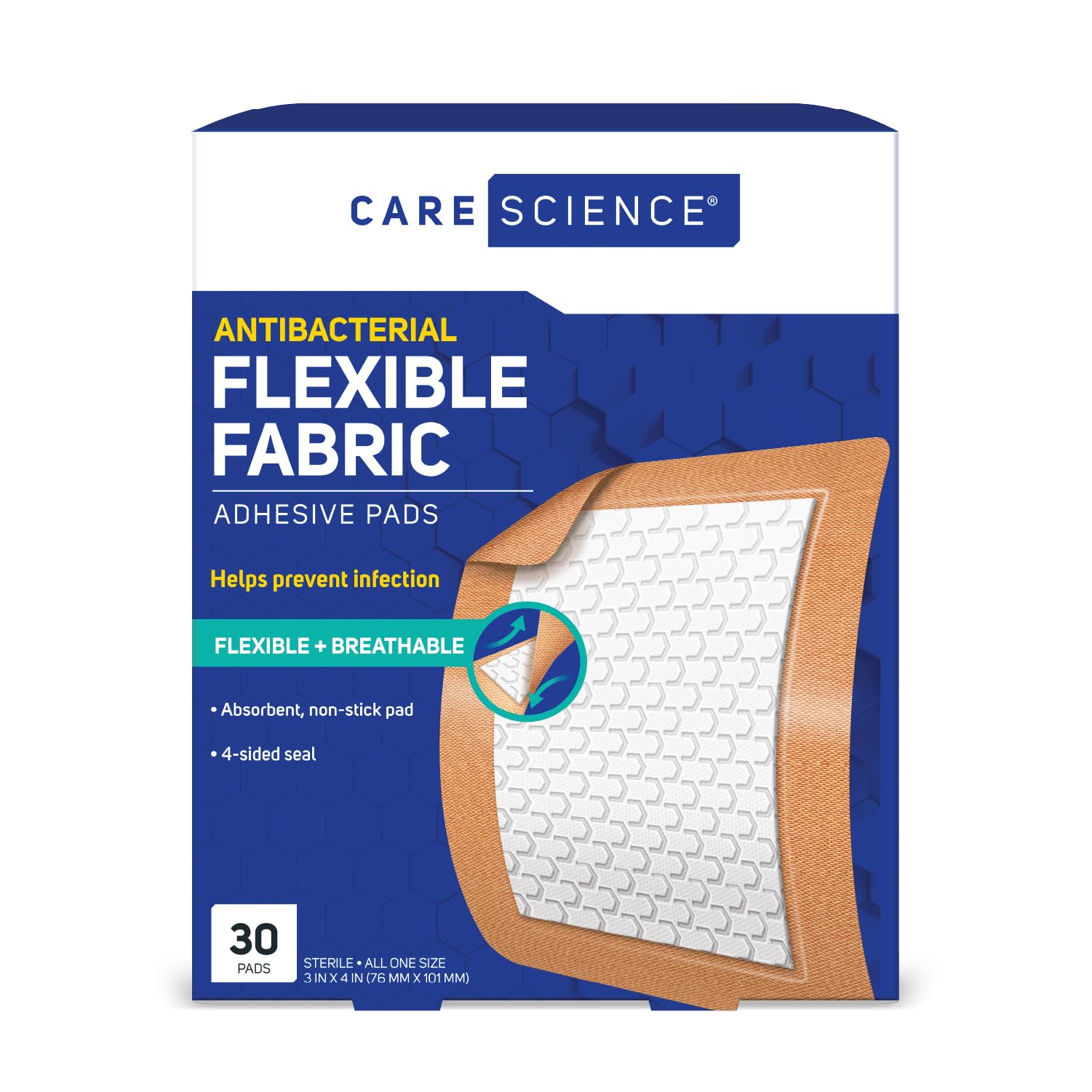 Care Science Fabric Adhesive Pad Bandages extra large 3x4 inch package