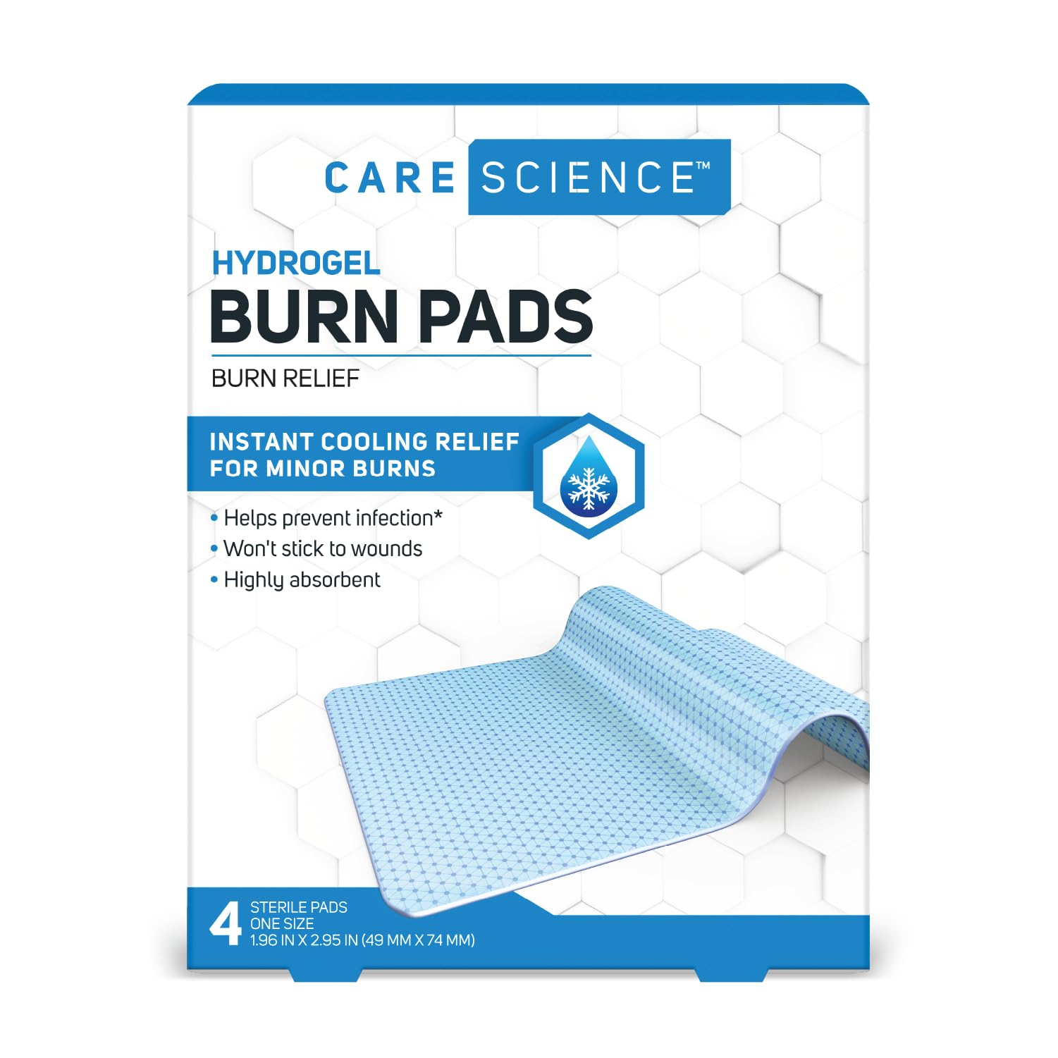 Care Science Hydrogel Burn Dressing packaging 4 Count