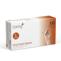 Caring Vinyl Exam Gloves large 100ct packaging
