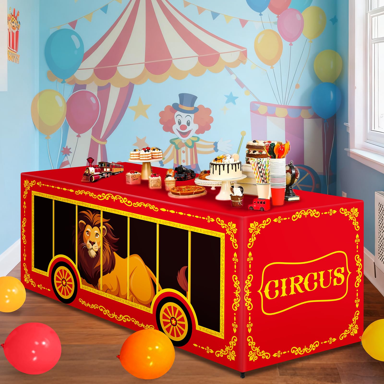 6ft carnival party tablecloth over a standard party table
