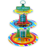 Cartoon Birthday Cupcake Stand 3 Tier with red brick wall theme