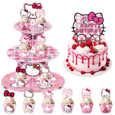 3 tier cartoon cat cupcake stand with cat pattern on each tier
