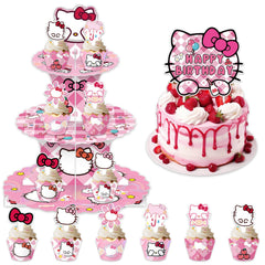 3 tier cartoon cat cupcake stand with cat pattern on each tier