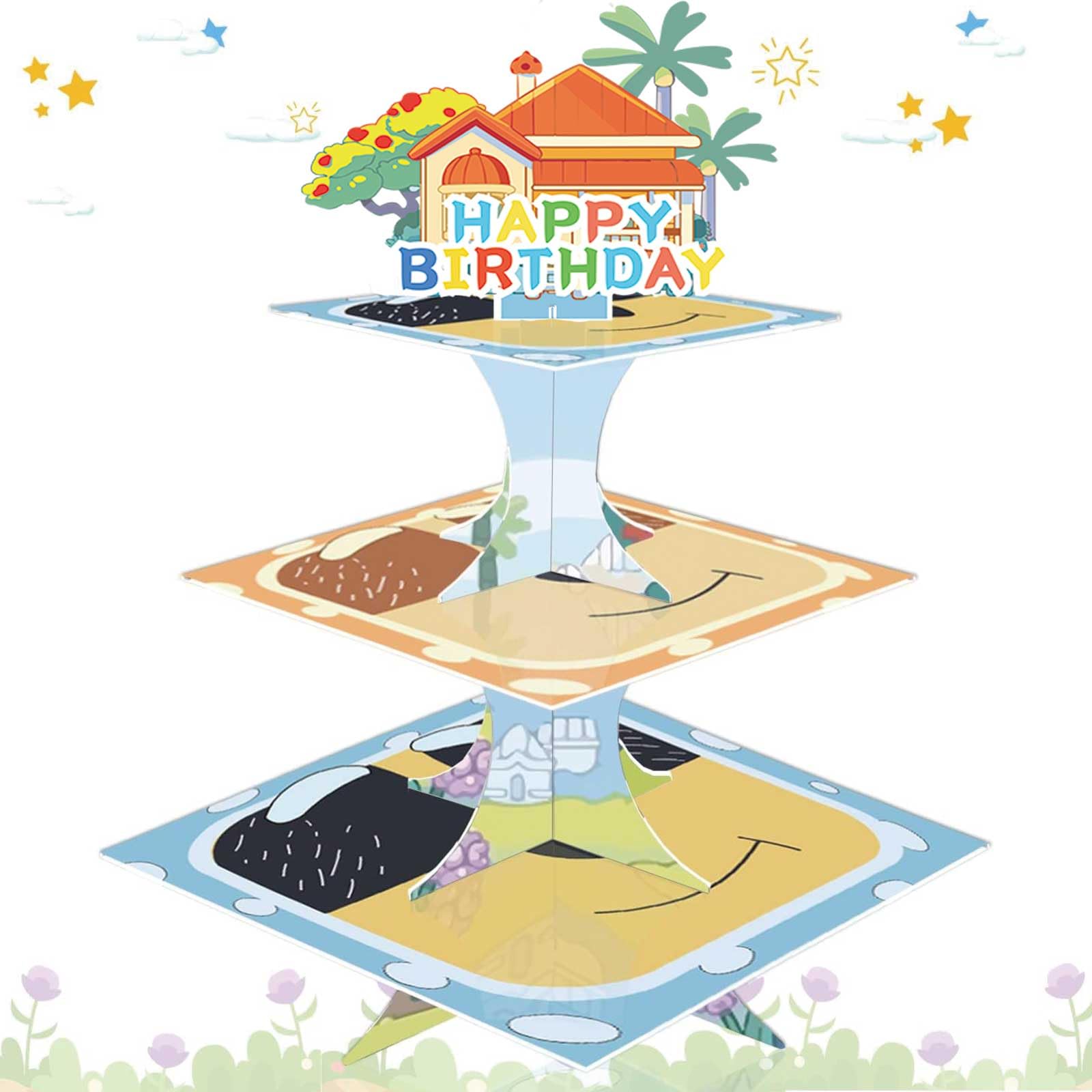Cartoon Dog Home Round Cardboard Cupcake Stand 24 Cupcakes blue house