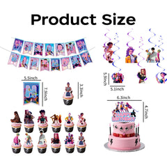 Cartoon Happy Birthday banner with hanging swirls