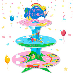 Cartoon pink cupcake stand for girls 3 tier display