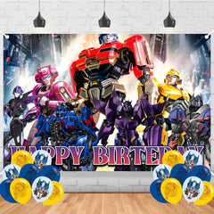 Cartoon Robot Birthday Party Decorations Transformerr Banner backdrop for boys
