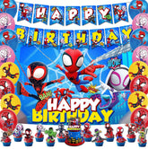 Cartoon Spider Party Decorations Set banner and cake topper for boys party
