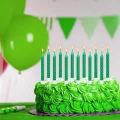 green turtle shell design birthday candle on cake