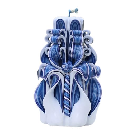 Carved Candles Navy Blue front view with knife-slot details