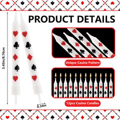 12pcs casino themed candles for cake centerpiece and party decor