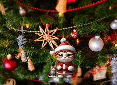Cute cat Christmas ornament red uniform design