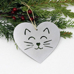 USA made Cat Heart Ornament matte finish on aluminum
