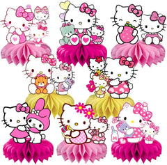 Eight cat themed honeycomb centerpieces for party tables