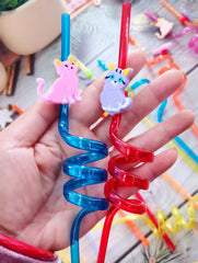 cat pattern straws in five colors for party use
