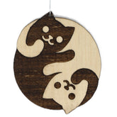 Cat Yin-Yang Handmade Wood Christmas Ornament birch wood material