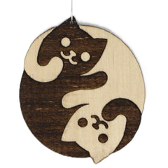 Cat Yin-Yang Handmade Wood Christmas Ornament birch wood material